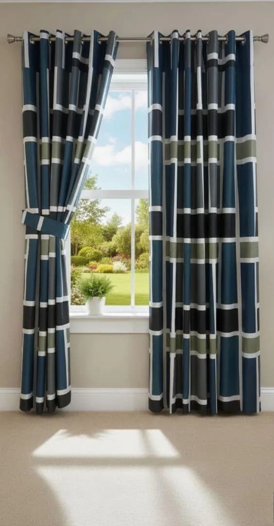 Navy Stripe Cotton Curtains for Home Decor