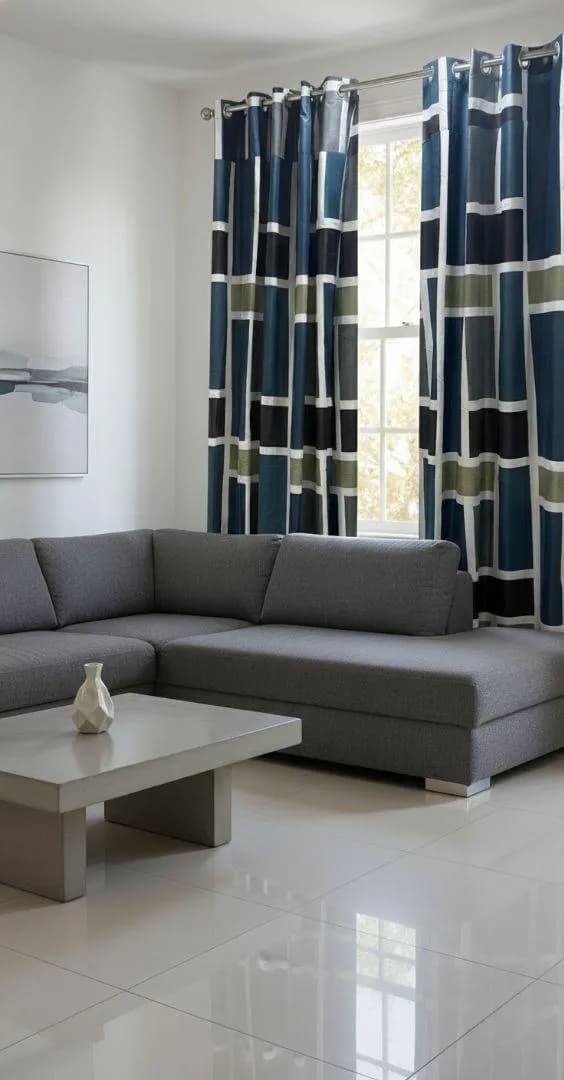 Navy Stripe Cotton Curtains for Home Decor