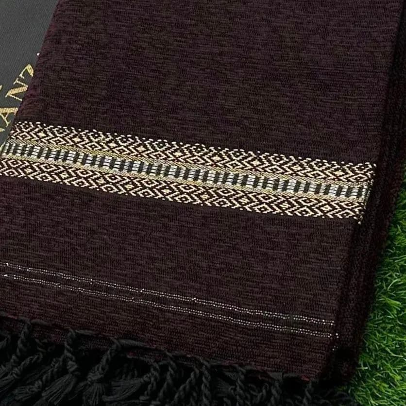 Men's Velvet Shawl Maroon Geometric Border Winter