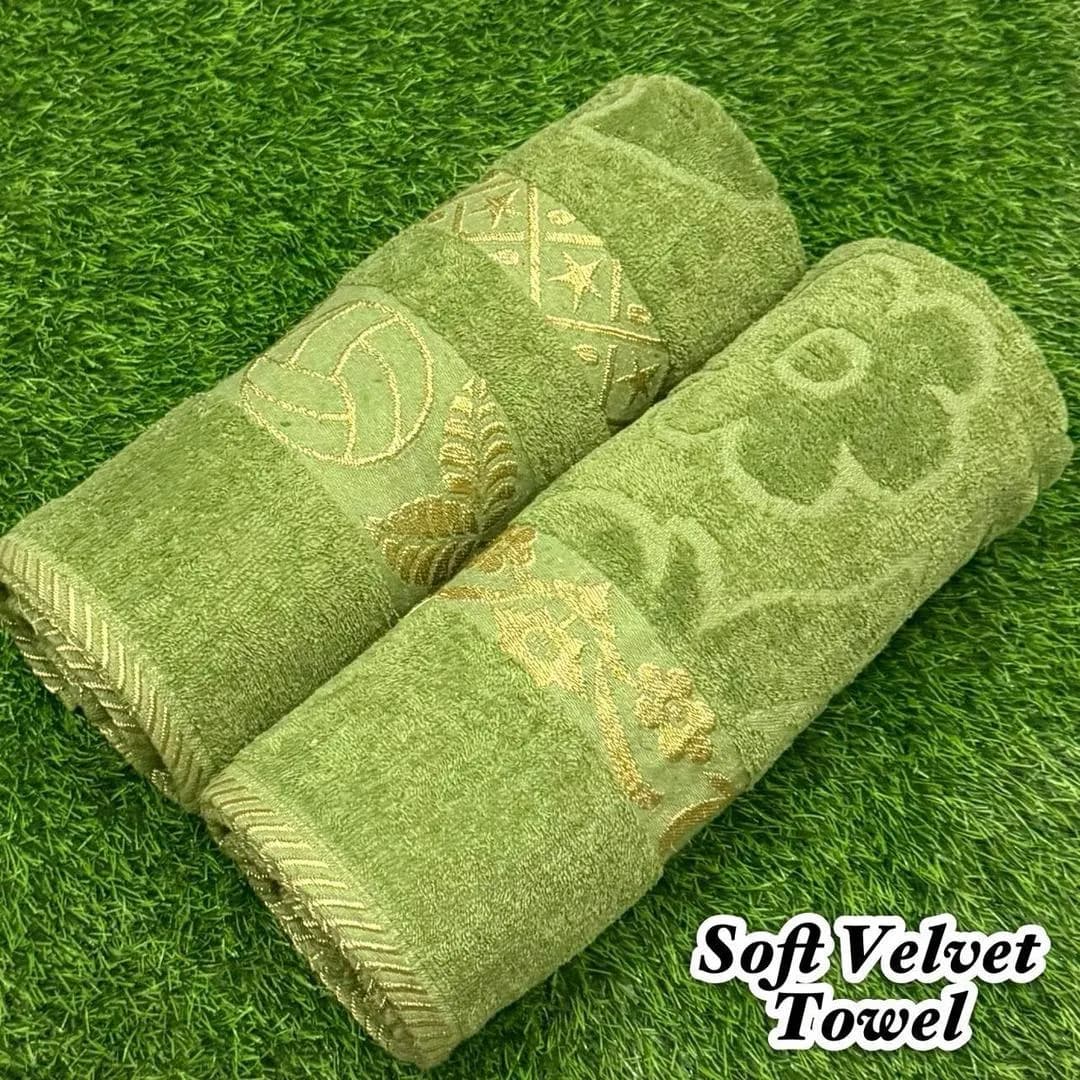 Green Velvet Bath Towel Set 2 Pcs 54x27"