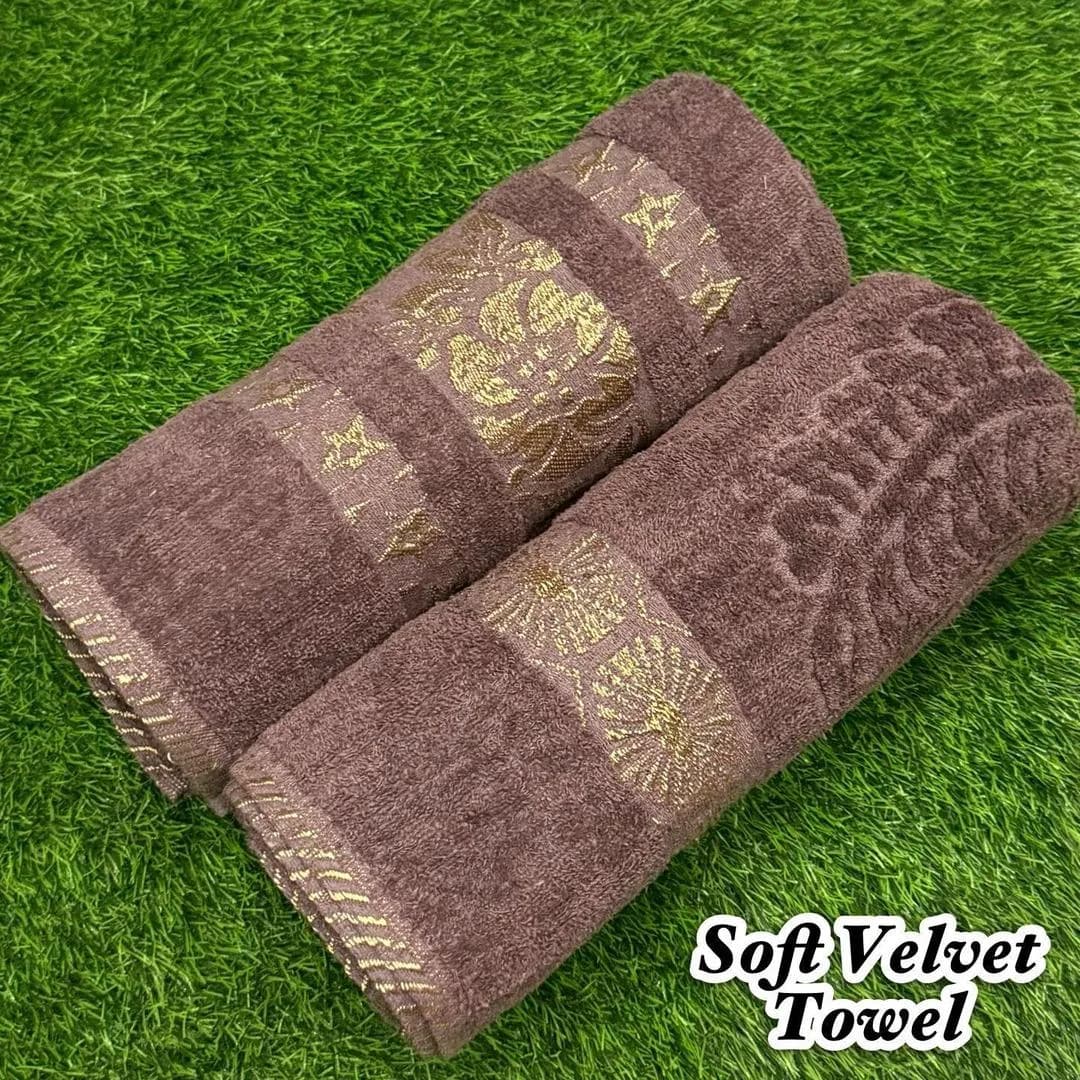 Soft Velvet Bath Towel Brown 2 Pcs