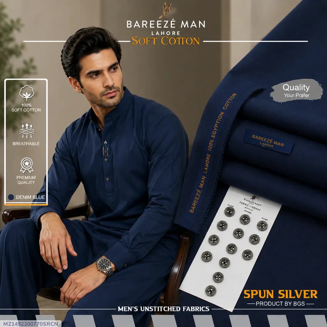 Men Unstitched Suit Blue Cotton Summer