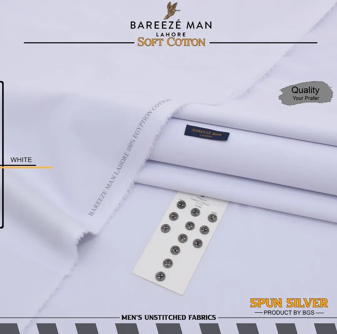 Men White Cotton Unstitched Suit Summer