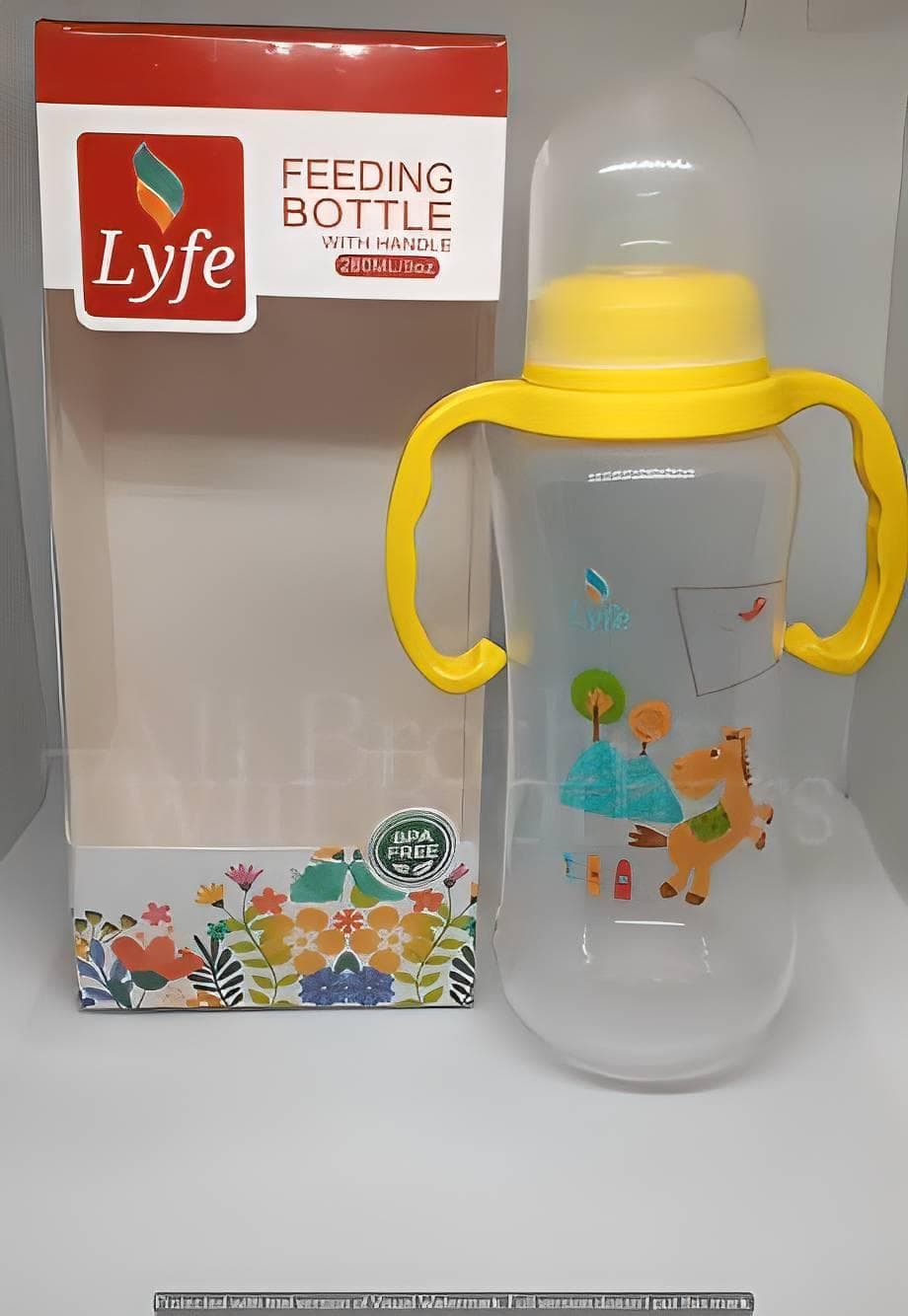 Transparent Baby Feeding Bottle 270ml BPA-Free Yellow Handles