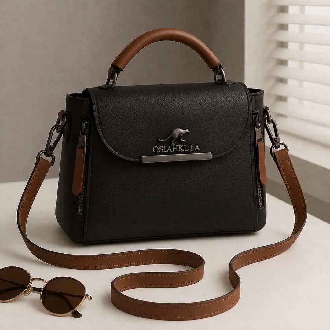 Black Leather Crossbody Bag for Girls 8x11 Inches
