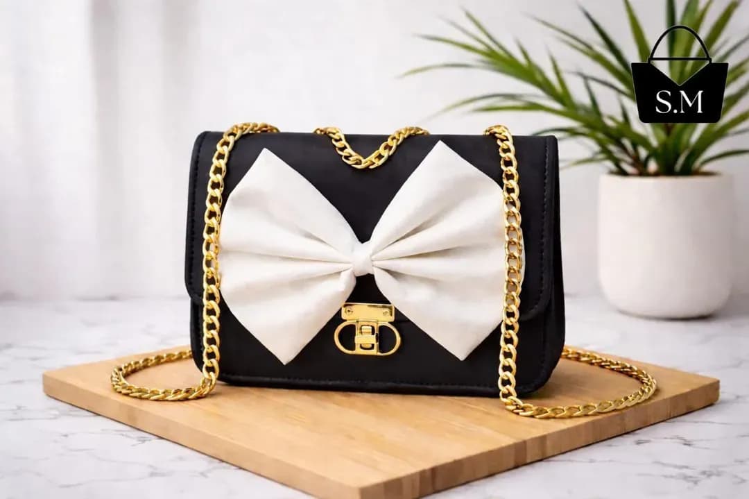 Black Leather Bow Crossbody Bag for Girls