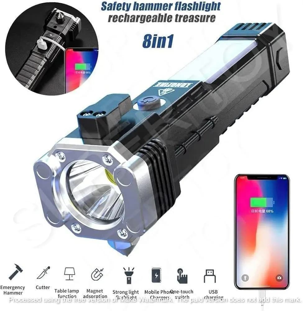 Rechargeable LED Flashlight with USB Power Bank Black