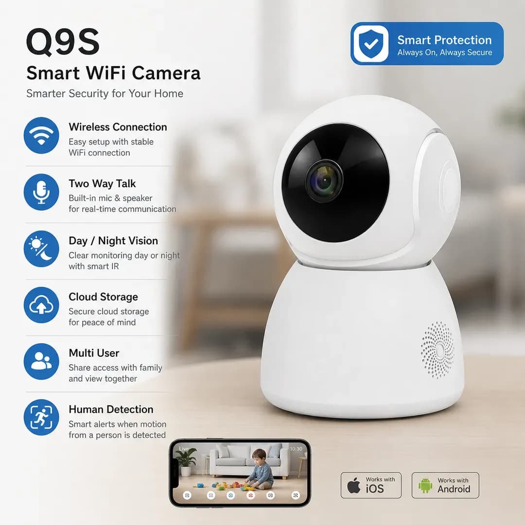 Smart WiFi Security Camera Q9S White 360 View