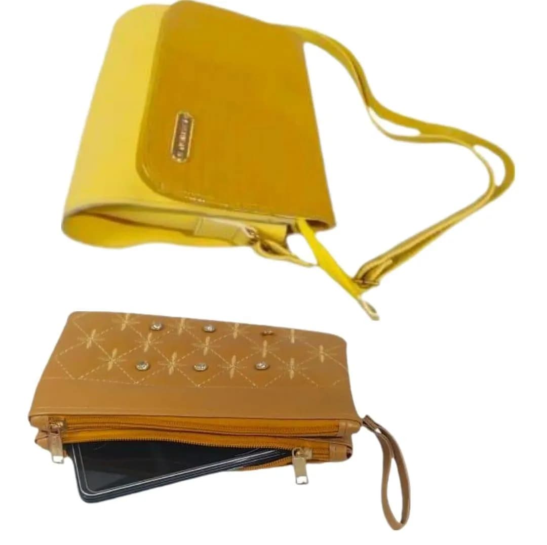 Yellow Croc Print 2Pc Crossbody & Mini Pouch Set