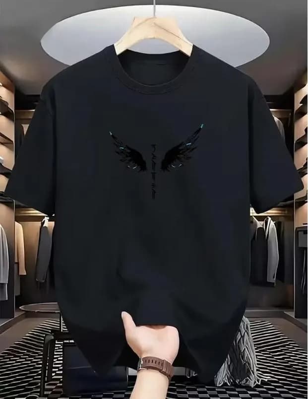 Men's Black Printed Wings Dri Fit T-Shirt Round Neck