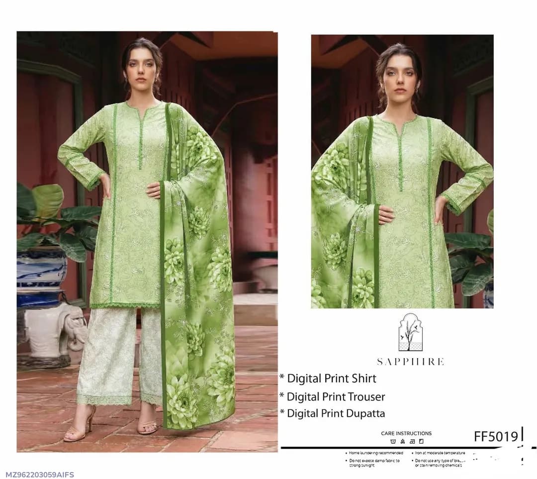 Green Digital Print Lawn 3Pcs Set