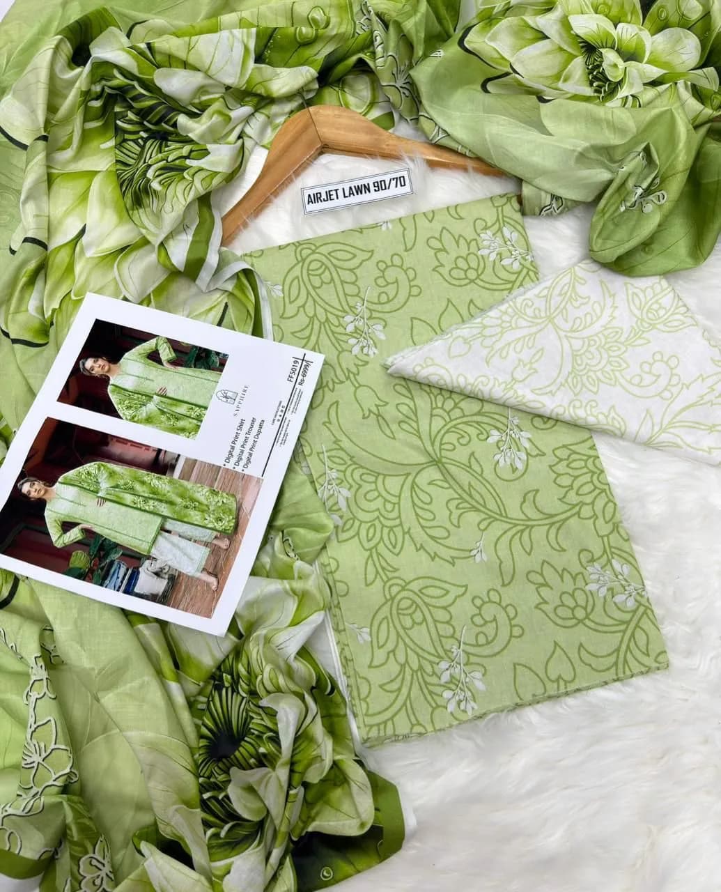 Green Digital Print Lawn 3Pcs Set