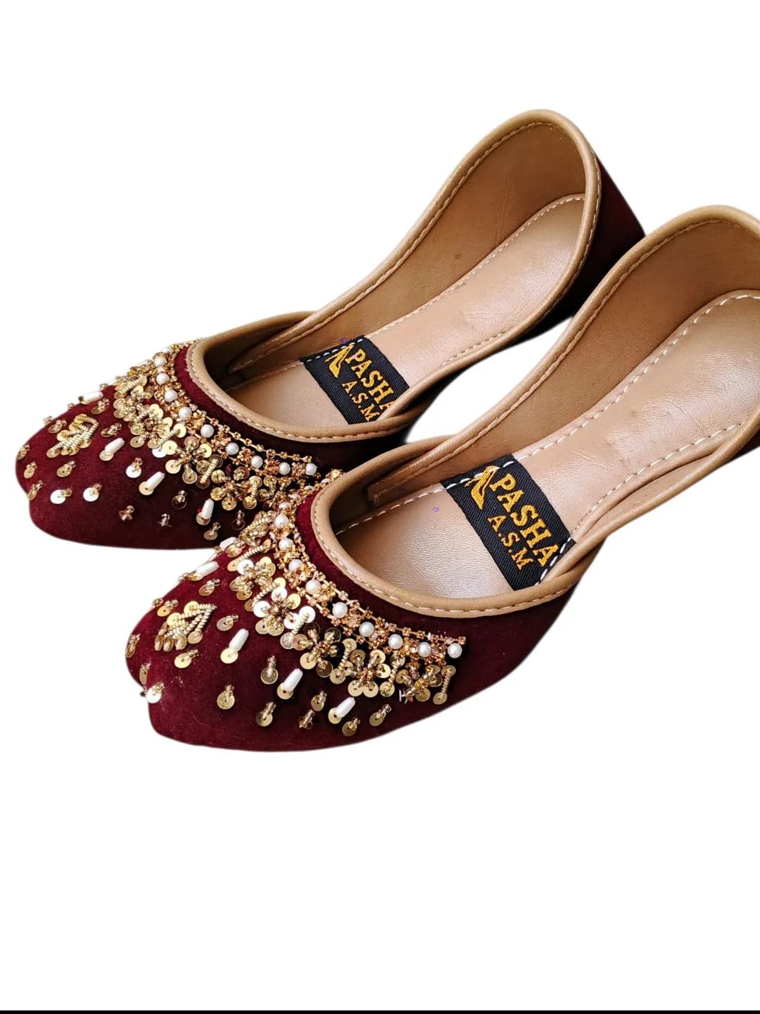 Women's Velvet Rhinestone Khussa Maroon Fancy Formal Party Wear - image 1